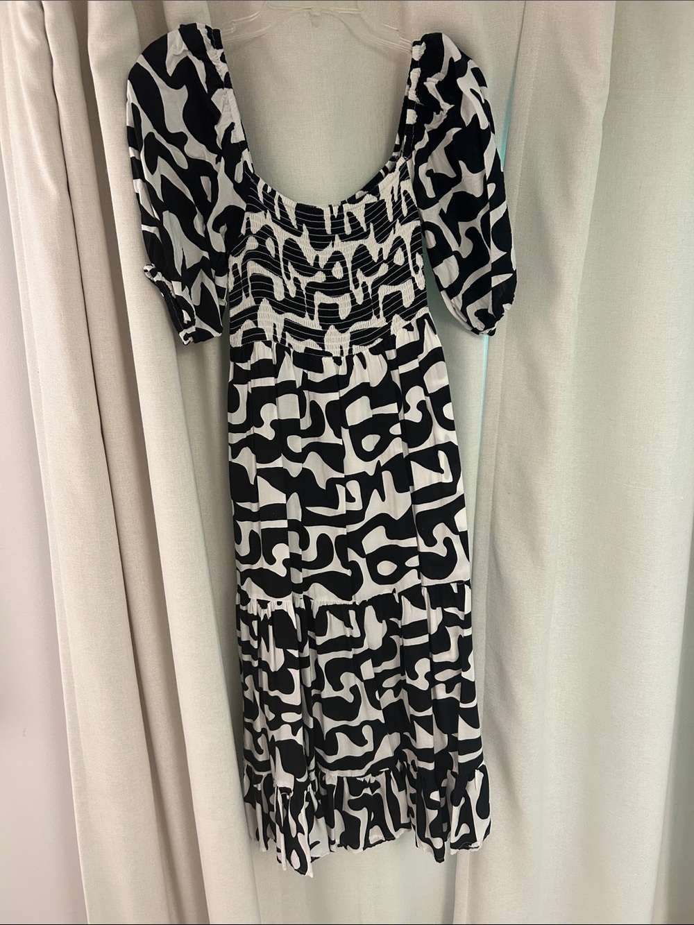 THML Black and White Abstract Midi Dress